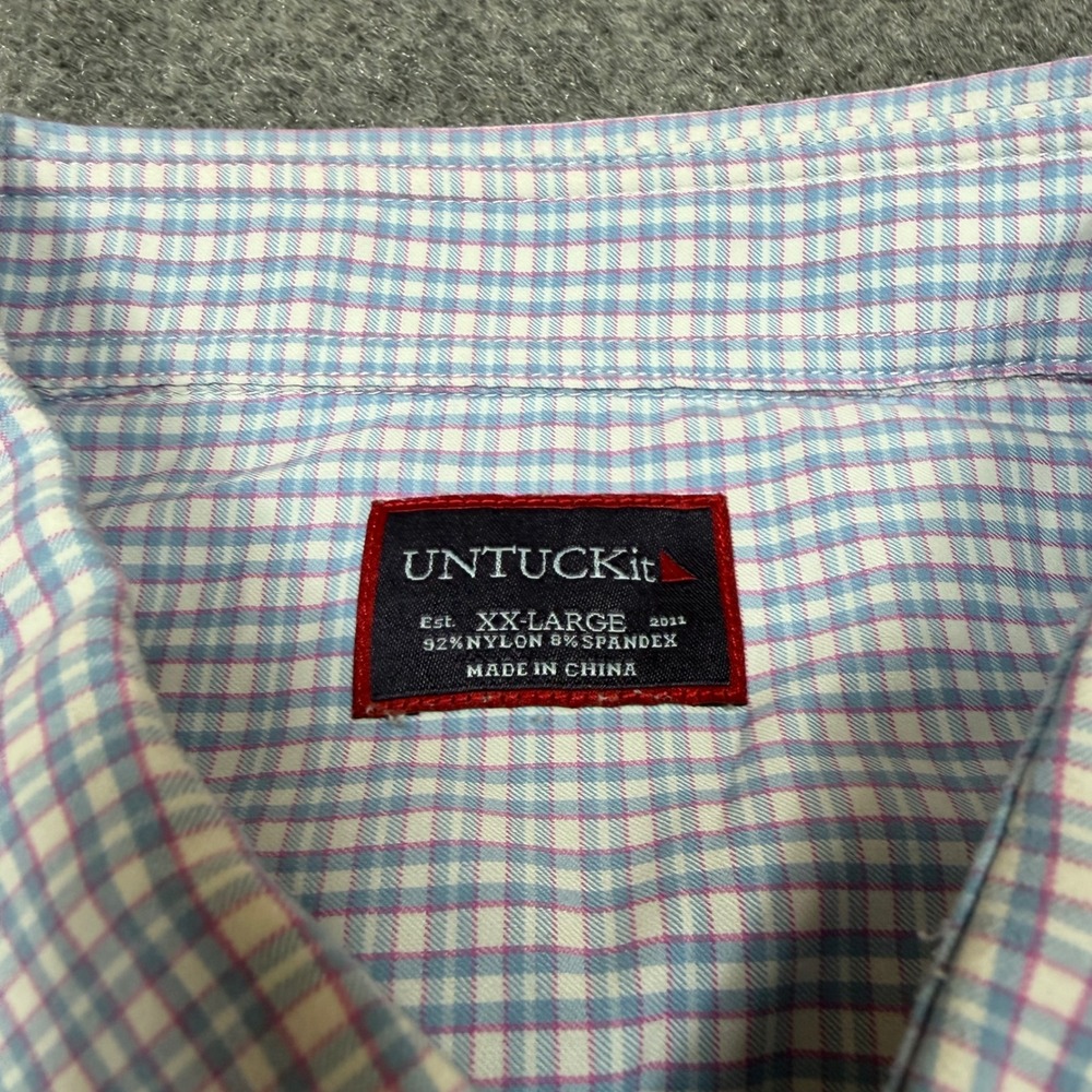 UNTUCKit Mens XXL Blue Pink Gingham Performance Stretch Button Down Shirt - Picture 6 of 10